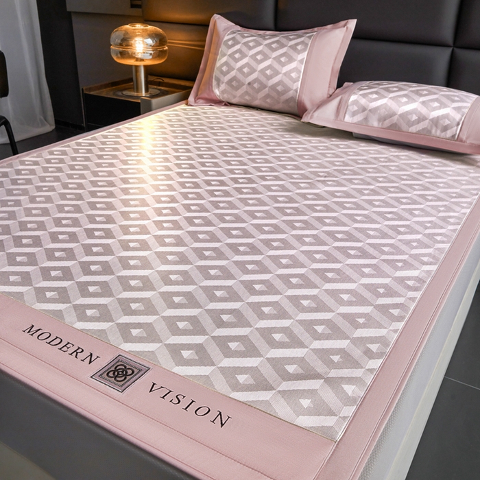 91家纺网 家纺一手货源 找家纺 全季家居 2025新款5A抗菌3D立体冰柔凉感冰丝席 格调-淡粉 床笠款