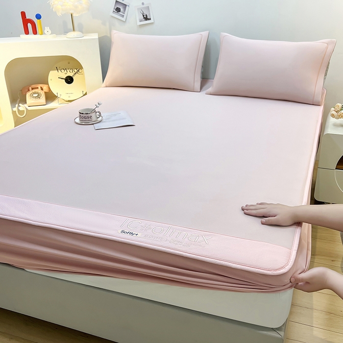 91家纺网 家纺一手货源 找家纺 全季家居 2025新款5A抗菌ICE系列凉感冰丝席 淡粉 床笠款