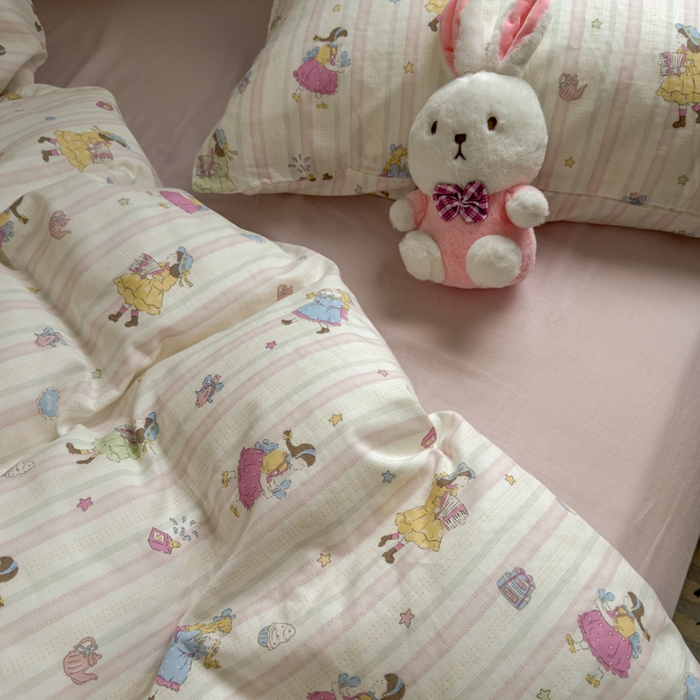 91家纺网 家纺一手货源 找家纺 塔塔家居  2025新款全棉纯棉双层纱被套单品单被套被套单件 桃桃少女·粉