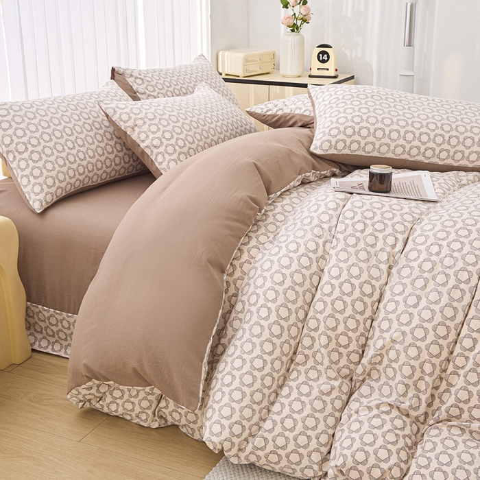 91家纺网 家纺一手货源 找家纺 （总）蕾诺家纺 2025新款直播新款A类有氧提花云纱棉圆角吊边工艺四件套学生三件套