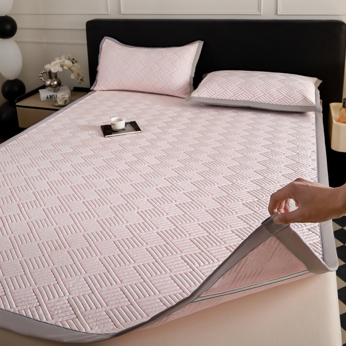 91家纺网 家纺一手货源 找家纺 2025新款韩国外贸爆款加厚PE中分子凉感豆豆软席 时空粉-床席款