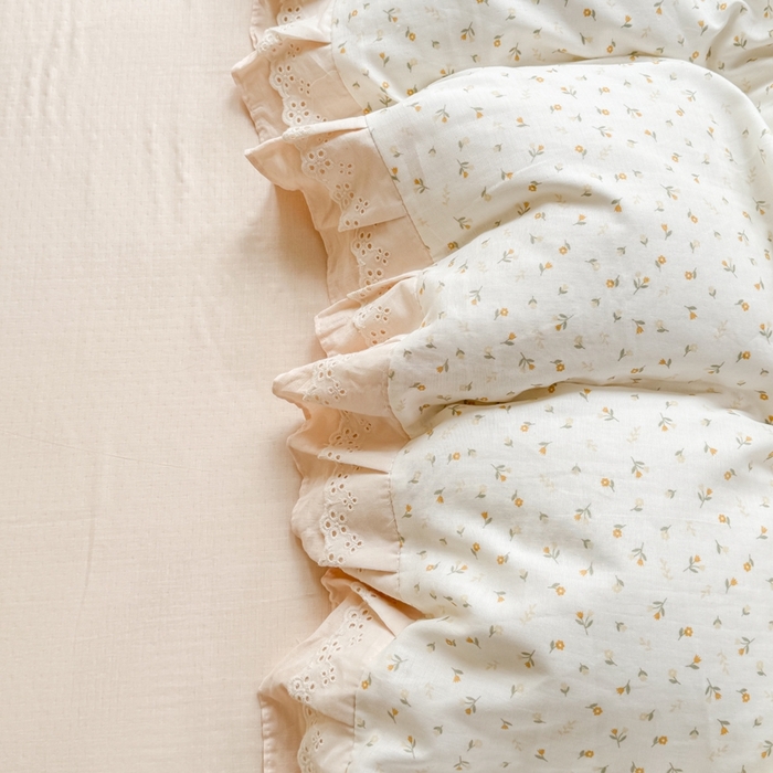 91家纺网 家纺一手货源 找家纺 晨晨家纺2025新款全棉双层花边双层纱四件套 花蕊-黄