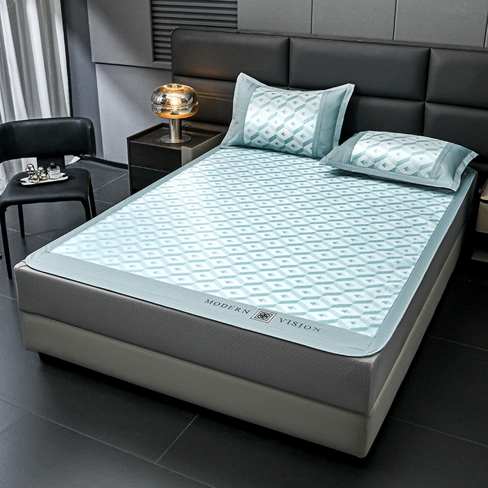 91家纺网 家纺一手货源 找家纺 全季家居 2025新款5A抗菌3D立体冰柔凉感冰丝席 格调-水绿 床笠款