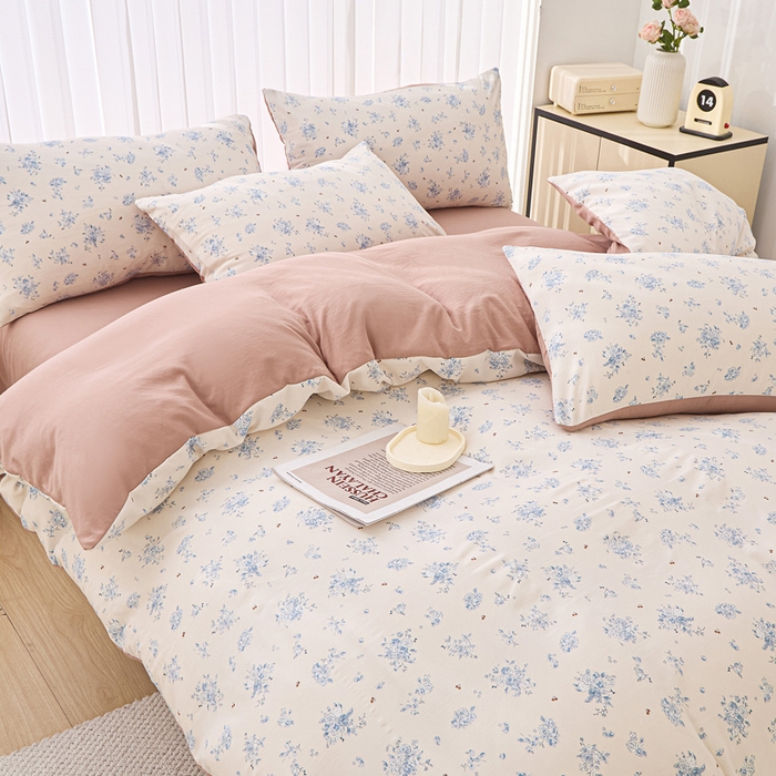 91家纺网 家纺一手货源 找家纺 蕾诺家纺 2025新款直播新款A类有氧提花云纱棉圆角吊边工艺四件套学生三件套 兰亭