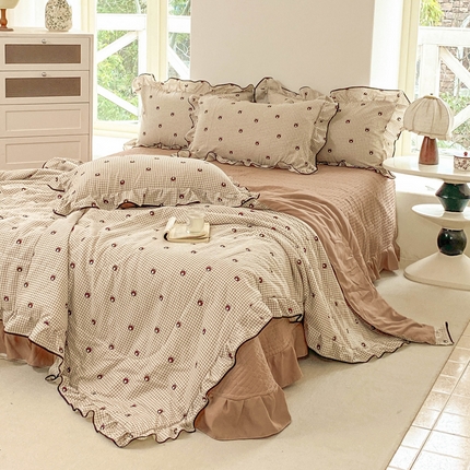 仟网汇 2025新款赫本针织双层纱夏被夏凉被空调被床盖四件套单夏被单床盖单品 旺仔