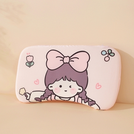 温蔓2025新款冰感丝卡通印花婴童枕 粉色25*45加内胆