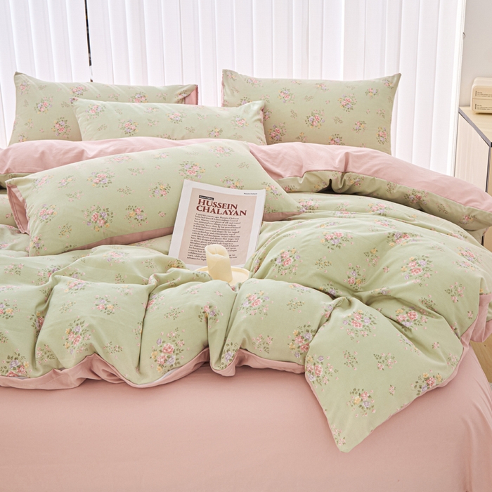 91家纺网 家纺一手货源 找家纺 蕾诺家纺 2025新款直播新款A类有氧提花云纱棉圆角吊边工艺四件套学生三件套 晴天