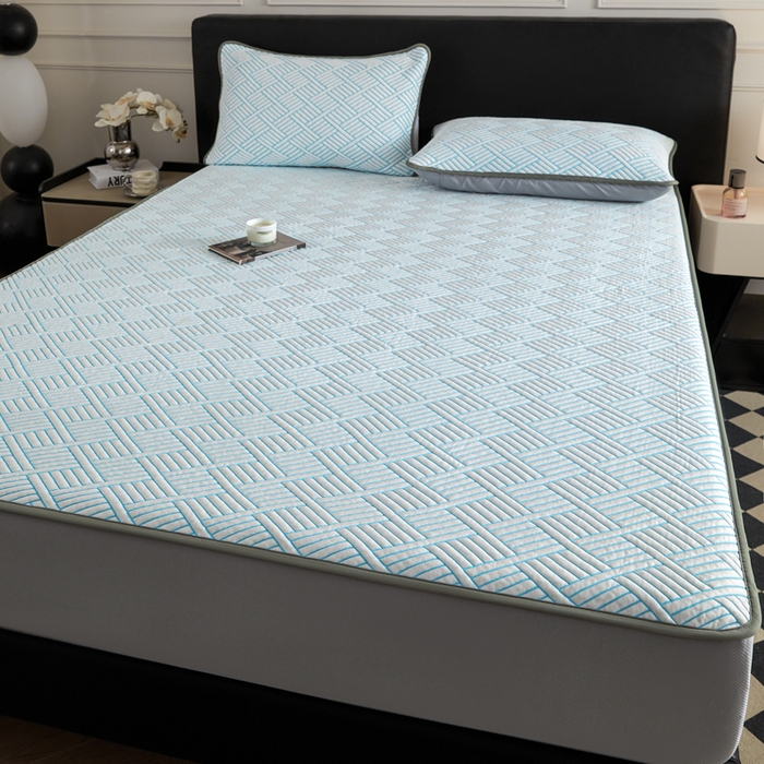 91家纺网 家纺一手货源 找家纺 2025新款韩国外贸爆款加厚PE中分子凉感豆豆软席 时空蓝-床笠款