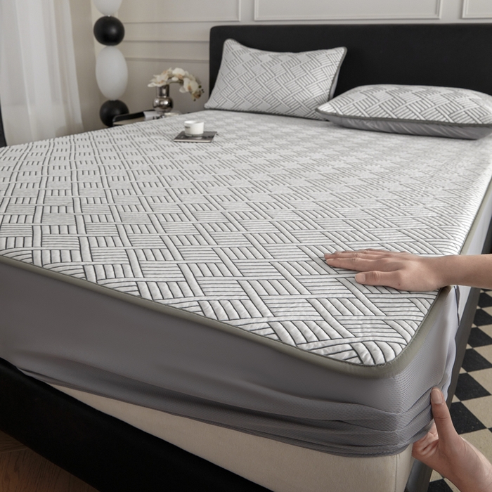 91家纺网 家纺一手货源 找家纺 2025新款韩国外贸爆款加厚PE中分子凉感豆豆软席 时空灰-床笠款