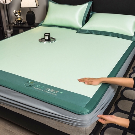 全季家居 2025新款5A加厚加密艾草碳光席冰丝席 床笠-水绿