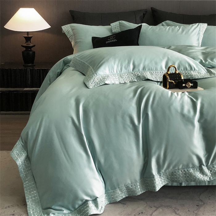 91家纺网 家纺一手货源 找家纺 保罗圣迪奥 2025新款简约款全棉长绒棉四件套—星阑 星阑-青石绿
