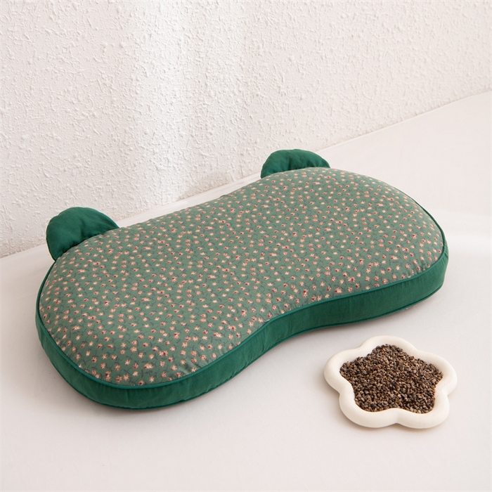 91家纺网 家纺一手货源 找家纺 大熊枕芯 2025新款熊猫全棉碎花荞麦枕 熊猫荞麦枕-绿