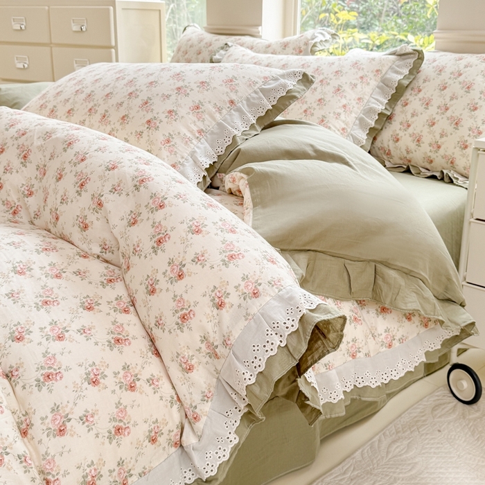 91家纺网 家纺一手货源 找家纺 晨晨家纺2025新款全棉双层花边双层纱四件套 香缇