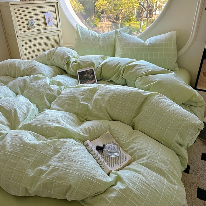 91家纺网 家纺一手货源 找家纺 田野 2025新款全棉水洗棉提花锦绣系列四件套 锦绣-绿