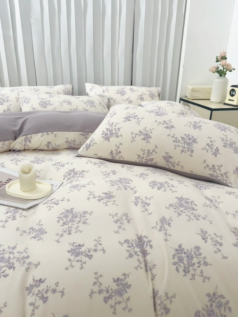 91家纺网 家纺一手货源 找家纺 蕾诺家纺 2025新款直播新款A类有氧提花云纱棉圆角吊边工艺四件套学生三件套 墨染芳华