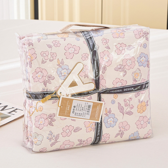 91家纺网 家纺一手货源 找家纺 蕾诺家纺 2025新款直播新款A类有氧提花云纱棉圆角吊边工艺四件套学生三件套 梦幻巴黎