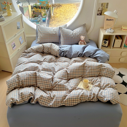 田野 2025新款全棉水洗棉提花点点系列四件套 点点-深蓝