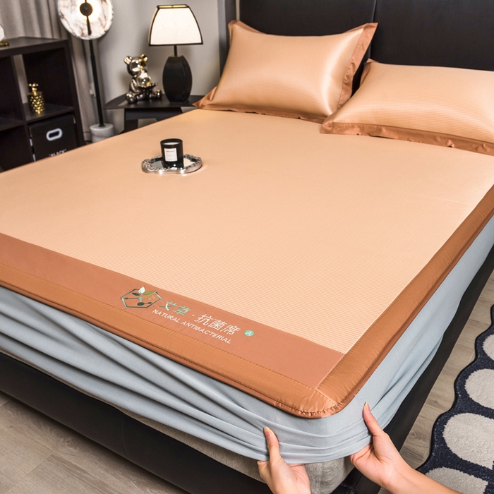 91家纺网 家纺一手货源 找家纺 全季家居 2025新款5A加厚加密艾草碳光席冰丝席 床笠-奶咖