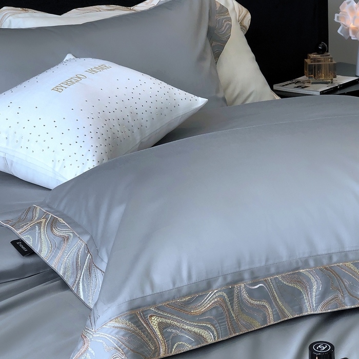 91家纺网 家纺一手货源 找家纺 馨蕊家居 2025新款100s高奢典藏简约全棉系列四件套-棉水漾 水漾-高级灰