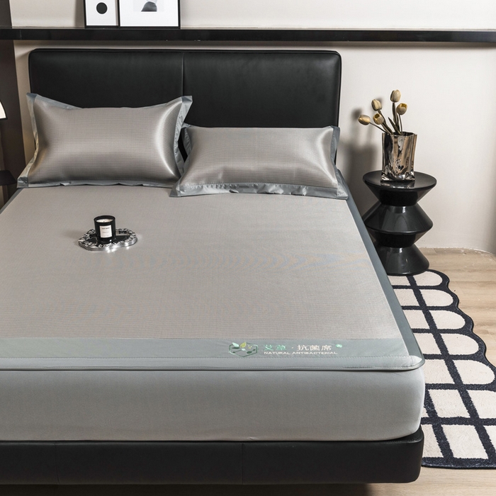 91家纺网 家纺一手货源 找家纺 全季家居 2025新款5A加厚加密艾草碳光席冰丝席 床笠-浅灰