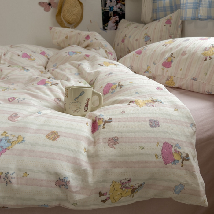 91家纺网 家纺一手货源 找家纺 塔塔家居  2025新款全棉纯棉双层纱被套单品单被套被套单件 桃桃少女·粉