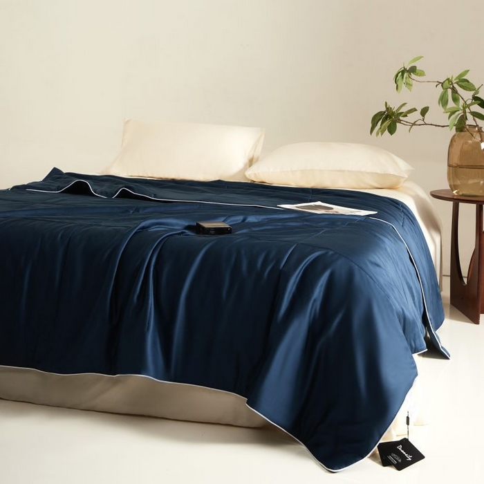 91家纺网 家纺一手货源 找家纺 朵美 2025新款60支天丝纯色夏被被子被芯 深蓝灰