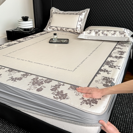 本希2025春夏新款可水洗冰丝席花漾数码印花法式系列 曼秋-灰床笠