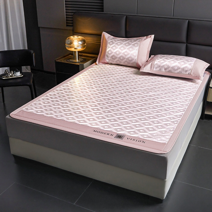 91家纺网 家纺一手货源 找家纺 全季家居 2025新款5A抗菌3D立体冰柔凉感冰丝席 格调-淡粉 床笠款