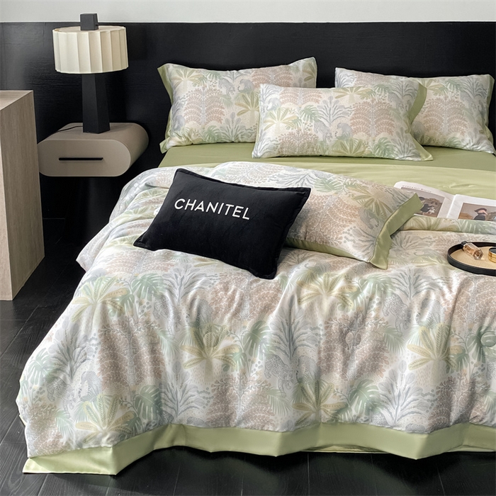 91家纺网 家纺一手货源 找家纺 本制 2025新款水洗真丝印花夏被夏凉被空调被 蔓叶森语+抺茶绿