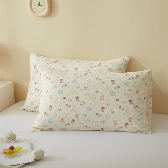 91家纺网 家纺一手货源 找家纺 2025款A类母婴级全棉双层纱枕套_4032 泡芙狗