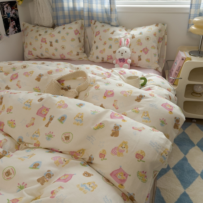 91家纺网 家纺一手货源 找家纺 塔塔家居  2025新款全棉纯棉双层纱四件套 春日派对