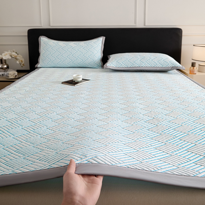 91家纺网 家纺一手货源 找家纺 2025新款韩国外贸爆款加厚PE中分子凉感豆豆软席 时空蓝-床席款