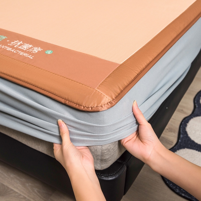 91家纺网 家纺一手货源 找家纺 全季家居 2025新款5A加厚加密艾草碳光席冰丝席 床笠-奶咖