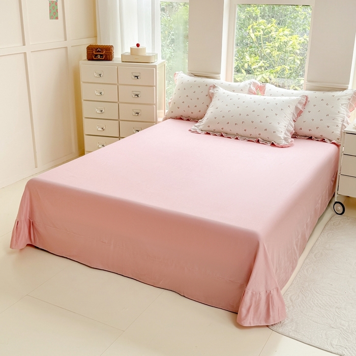 91家纺网 家纺一手货源 找家纺 晨晨家纺2025新款全棉双层花边双层纱四件套 秋实