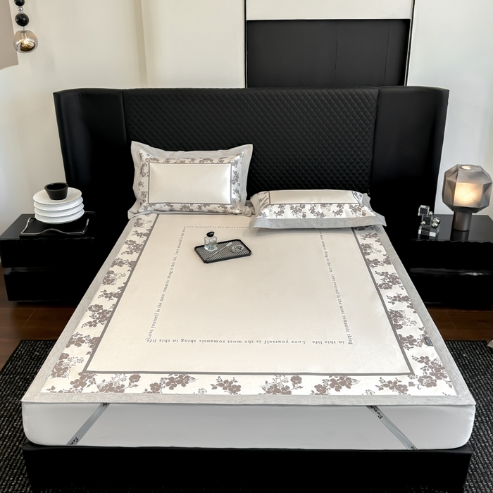 91家纺网 家纺一手货源 找家纺 本希2025春夏新款可水洗冰丝席花漾数码印花法式系列 曼秋-灰平席