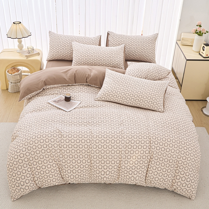 91家纺网 家纺一手货源 找家纺 （总）蕾诺家纺 2025新款直播新款A类有氧提花云纱棉圆角吊边工艺四件套学生三件套