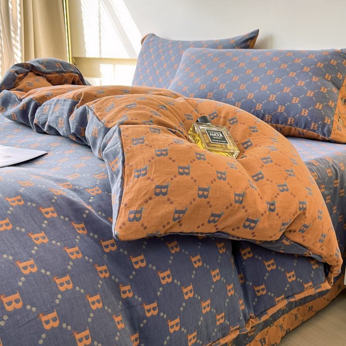 91家纺网 家纺一手货源 找家纺 2025新款全棉色织双层纱纽扣款四件套  城市格调-兰桔