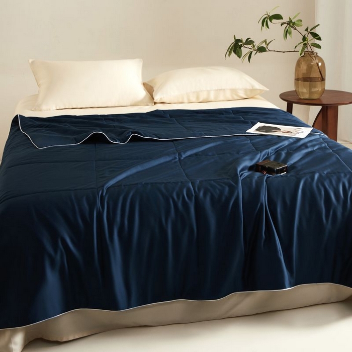 91家纺网 家纺一手货源 找家纺 朵美 2025新款60支天丝纯色夏被被子被芯 深蓝灰