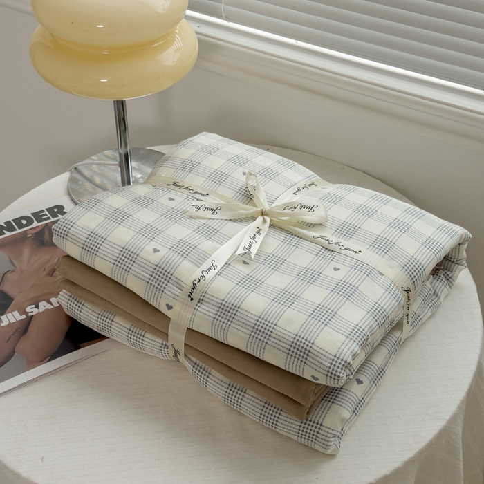 91家纺网 家纺一手货源 找家纺 塔塔家居  2025新款全棉纯棉双层纱床单床笠单品 小爱心