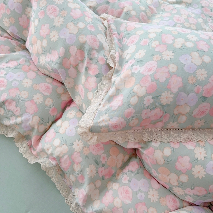 91家纺网 家纺一手货源 找家纺 于果 2025新款全棉双层纱花边款 手捧玫瑰