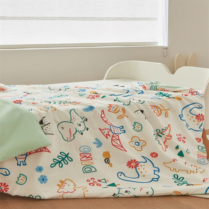 91家纺网 家纺一手货源 找家纺 艾佳宝贝 2025A类儿童全棉多功能单被套可拆式夏被四季被子 好多恐龙