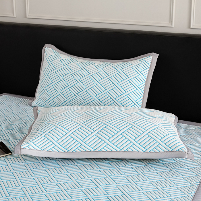 91家纺网 家纺一手货源 找家纺 2025新款韩国外贸爆款加厚PE中分子凉感豆豆软席 时空蓝-床席款