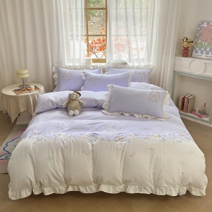 ab家纺2025新款全棉水洗棉绣花四件套-夏莉儿 夏莉儿-香芋紫