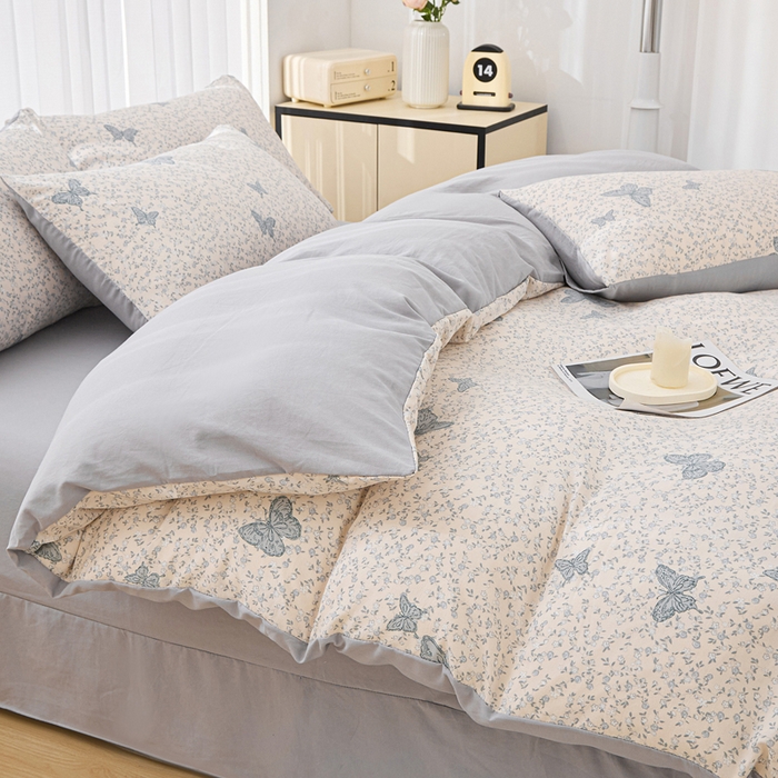 91家纺网 家纺一手货源 找家纺 蕾诺家纺 2025新款直播新款A类有氧提花云纱棉圆角吊边工艺四件套学生三件套 翩翩起舞