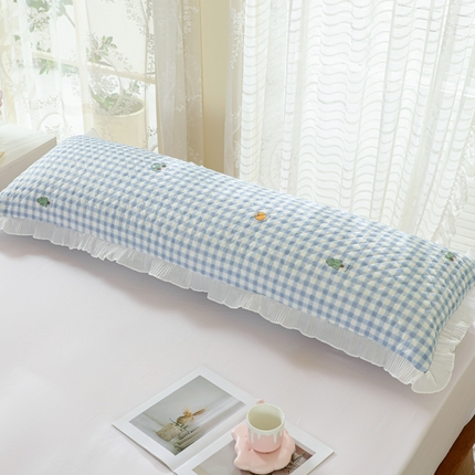 美宜家 2025新款夏季凉感丝双人枕套花边情侣长枕套 简约