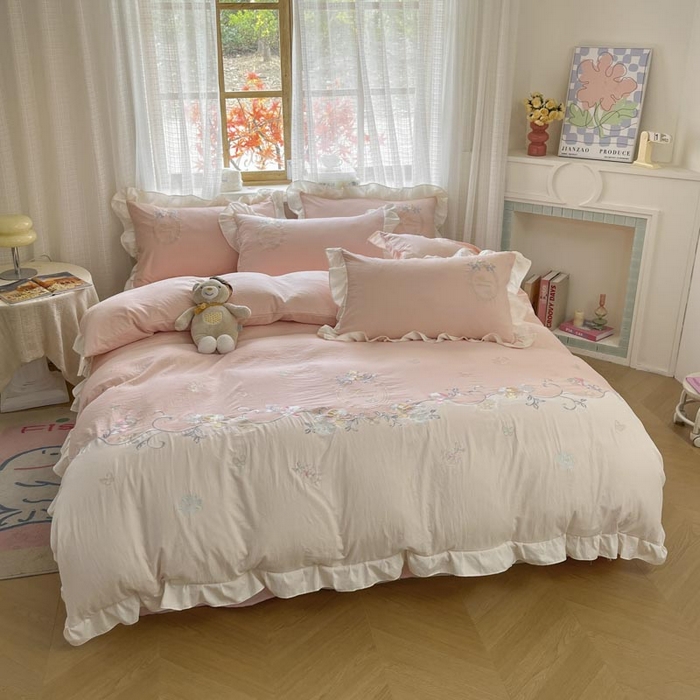 91家纺网 家纺一手货源 找家纺 （总）ab家纺2025新款全棉水洗棉绣花四件套-夏莉儿