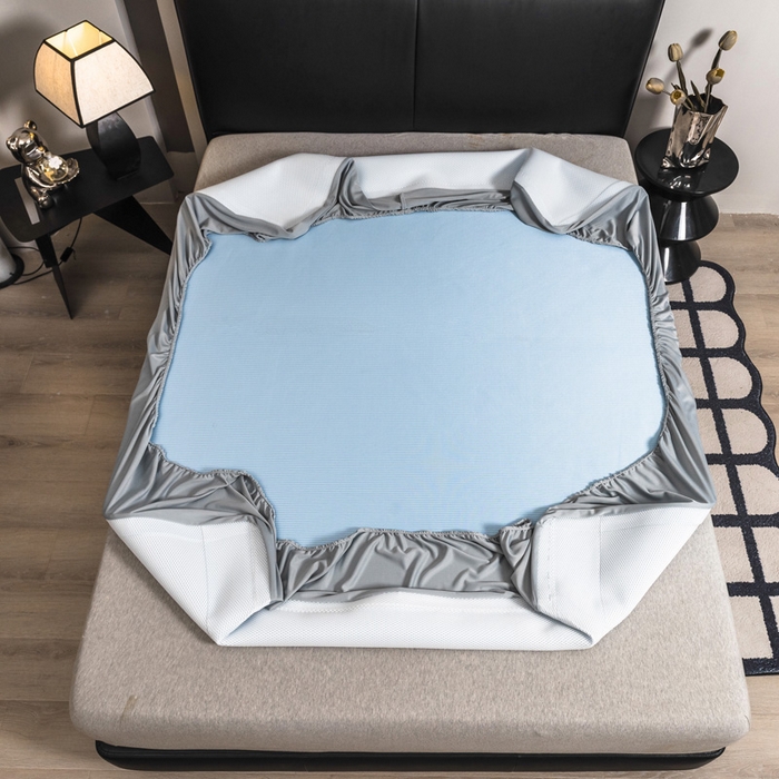 91家纺网 家纺一手货源 找家纺 全季家居 2025新款5A加厚加密艾草碳光席冰丝席 床笠-雾蓝