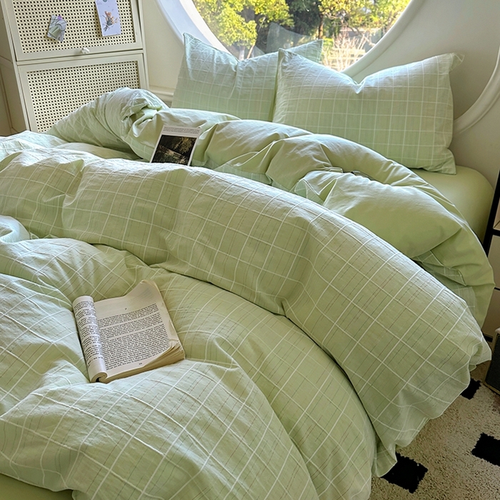 91家纺网 家纺一手货源 找家纺 田野 2025新款全棉水洗棉提花锦绣系列四件套 锦绣-绿