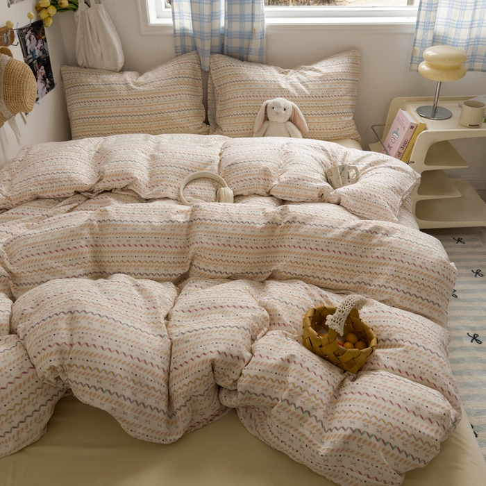 91家纺网 家纺一手货源 找家纺 塔塔家居  2025新款全棉纯棉双层纱被套单品单被套被套单件 波浪条