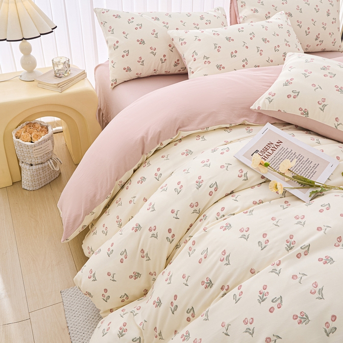 91家纺网 家纺一手货源 找家纺 蕾诺家纺 2025新款直播新款A类有氧提花云纱棉圆角吊边工艺四件套学生三件套 少女花季